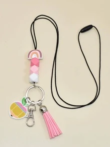 Llavero con fleco & con diseño de cuenta con acollador - Multicolor - Ver 1