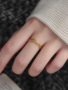1pc Twist Vegetarian Double Ring For Women s925 Sterling Silver Minimalist Fine Jewelry Gift For Teacher Summer Daily Ring - Gold - View 5