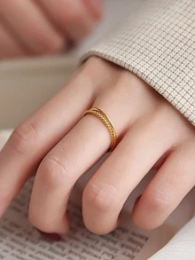 1pc Twist Vegetarian Double Ring For Women s925 Sterling Silver Minimalist Fine Jewelry Gift For Teacher Summer Daily Ring - Gold - View 3