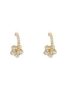 1pc Rhinestone Decor DIY Earrings Accessory, Gold Zinc Alloy Vintage Earrings For Household