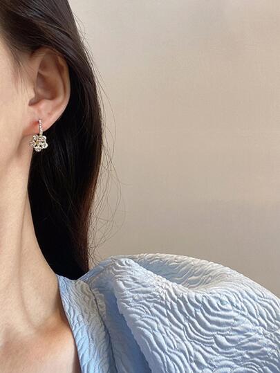 1pc Rhinestone Decor DIY Earrings Accessory, Gold Zinc Alloy Vintage Earrings For Household