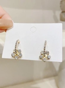 1pc Rhinestone Decor DIY Earrings Accessory, Gold Zinc Alloy Vintage Earrings For Household