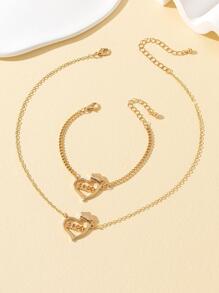 心形墜飾項鍊和手鐲 - 金黃色 - 查看 2