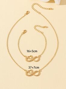 1pc Metallic Heart Geometric Figure Eight Pendant Necklace & Bracelet Set - Yellow Gold - View 4
