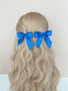 2入組蝴蝶結裝飾髮夾 - 寶藍色 - 查看 2