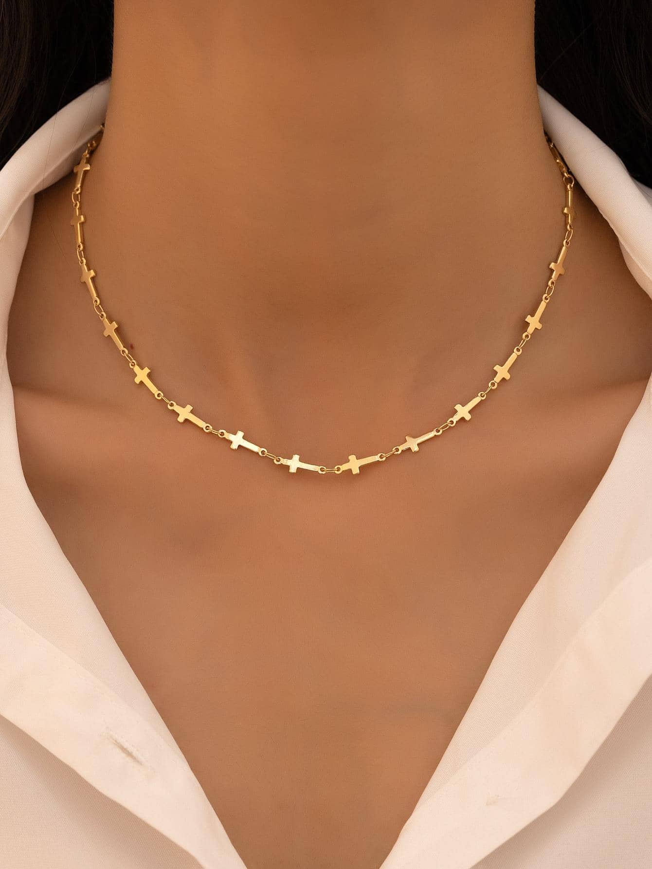 Cross Decor Necklace - Yellow Gold - View 1