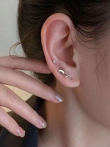 2入組鬱金香設計耳釘 - 銀色 - 查看 2