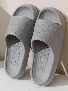 女士卡通壓花單帶學院灰色拖鞋 - 灰色 - 查看 1