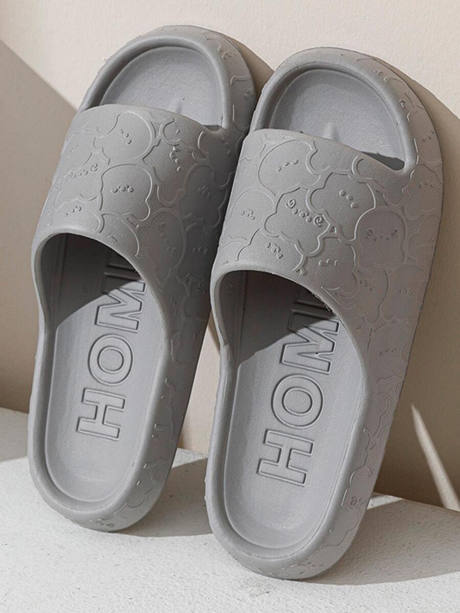 女士卡通壓花單帶學院灰色拖鞋 - 灰色 - 查看 1