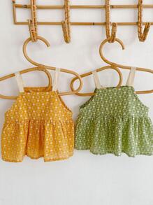 Baby 1pc Ditsy Floral Embroidery Peplum Cami Top & 1pc Shorts Set