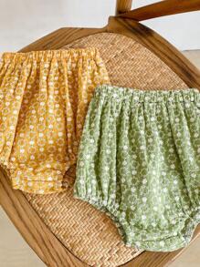 Baby 1pc Ditsy Floral Embroidery Peplum Cami Top & 1pc Shorts Set
