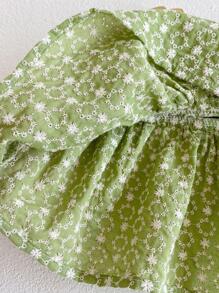 Baby 1pc Ditsy Floral Embroidery Peplum Cami Top & 1pc Shorts Set
