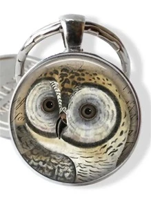 Móc khóa hình tròn Charm hoa văn cú - Bạc - Xem 1