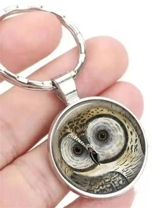 Móc khóa hình tròn Charm hoa văn cú - Bạc - Xem 2