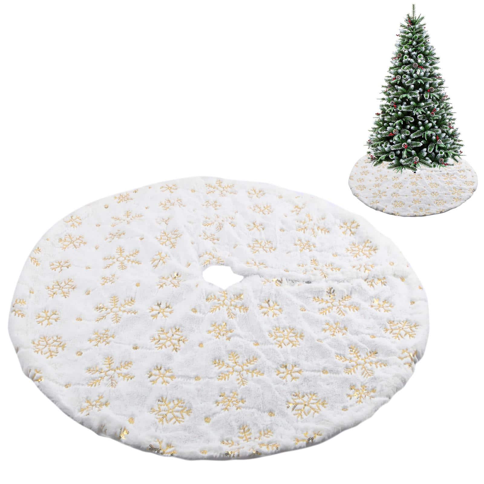 Falda de árbol con dorado de pelo falso blanco árbol árbol de navidad Base Alfombra