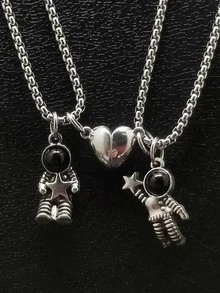 2 cái/bộ Phi Hành Gia Mặt Dây Chuyền Vòng Cổ - Bạc - Xem 2