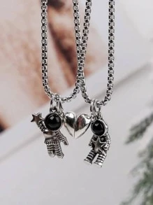2 cái/bộ Phi Hành Gia Mặt Dây Chuyền Vòng Cổ - Bạc - Xem 1