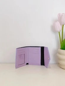 Solid Color Stitch Detail Small Wallet Tri-Fold Credit Card Holder - Purple - View 4