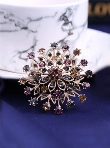 優雅水鑽花女士胸針閃耀水晶花胸花連衣裙配件別針派對禮物 - 彩色 - 查看 1