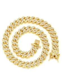 1 件冰晶钻石嘻哈项链，闪亮街头风格说唱歌手珠宝，男女皆宜 - 金黃色 - 查看 2