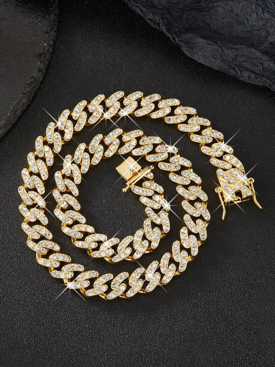 1 件冰晶钻石嘻哈项链，闪亮街头风格说唱歌手珠宝，男女皆宜 - 金黃色 - 查看 1