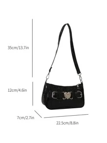 心形裝飾拉鍊方形袋，Pu Y2K風格肩背包，時尚便攜腋下包，適合音樂節