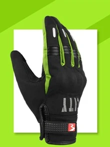 1pair Two Tone Letter Graphic Polyester Cycling Gloves - Green - View 3