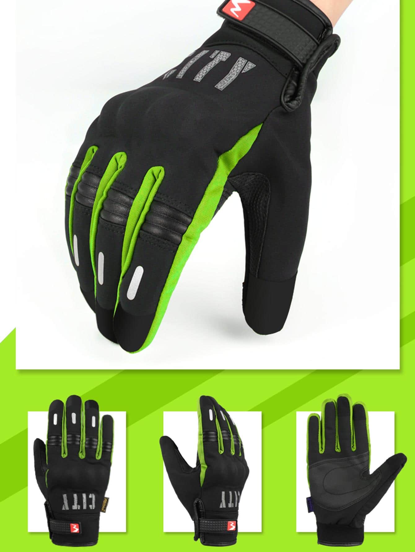 1pair Two Tone Letter Graphic Polyester Cycling Gloves - Green - View 1