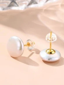 1 par de pendientes de botón de perla cultivada de agua dulce barroca blanca de 11-12mm, regalo de cumpleaños para amigos, regalo del Día de San Valentín - Dorado - Ver 3