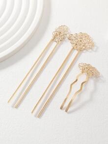 1 Phụ Nữ Kết Cấu Trang Trí Đính Hạt Kẹp Tóc Để Trang Trí Tóc - Vàng - Xem 2