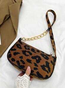 Leopard Print Hobo Bag Fashionable Chain Strap, Leopard Print Bag, Fall Winter Fashionable Cheetah Print Purse For Women, New Fall Winter Tiger Print Bag For Women , Leopard Cheetah Print - Brown - View 2