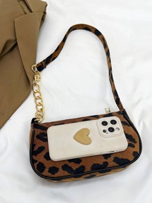 Leopard Print Hobo Bag Fashionable Chain Strap, Leopard Print Bag, Fall Winter Fashionable Cheetah Print Purse For Women, New Fall Winter Tiger Print Bag For Women , Leopard Cheetah Print - Brown - View 5