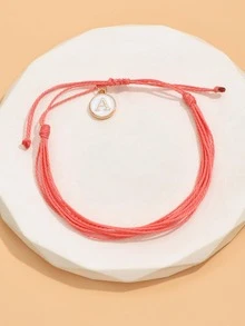 字母細節圓形吊飾手環 - 粉色 - 查看 1