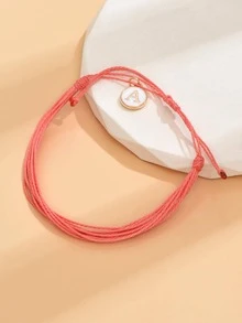 字母細節圓形吊飾手環 - 粉色 - 查看 2