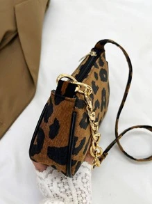 Leopard Print Hobo Bag Fashionable Chain Strap, Leopard Print Bag, Fall Winter Fashionable Cheetah Print Purse For Women, New Fall Winter Tiger Print Bag For Women , Leopard Cheetah Print - Brown - View 7