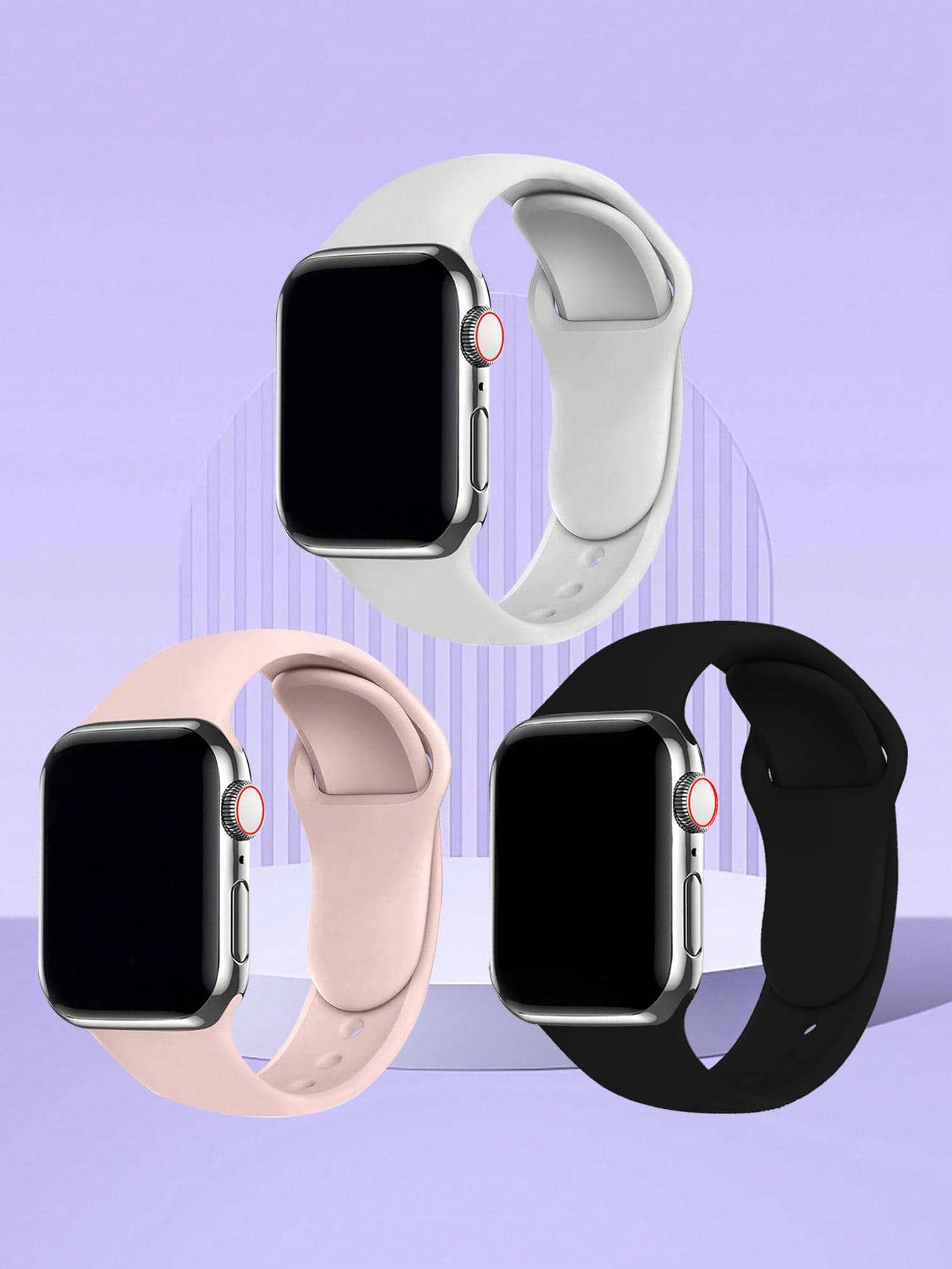 3條男女款黑白粉色矽膠運動智能錶帶，兼容Apple Watch錶帶38mm40mm41mm42mm44mm45mm49mm，兼容Apple Watch系列SE/8/7/6/5/4/3/2/1 - 彩色 - 查看 1