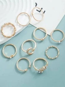 10入組熱銷金屬空心圓形開口戒指套裝 - 彩色 - 查看 7