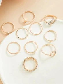 10入組熱銷金屬空心圓形開口戒指套裝 - 彩色 - 查看 4