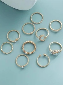 10入組熱銷金屬空心圓形開口戒指套裝 - 彩色 - 查看 6