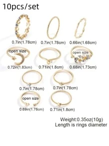 10入組熱銷金屬空心圓形開口戒指套裝 - 彩色 - 查看 2