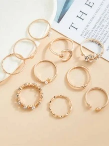 10入組熱銷金屬空心圓形開口戒指套裝 - 彩色 - 查看 5