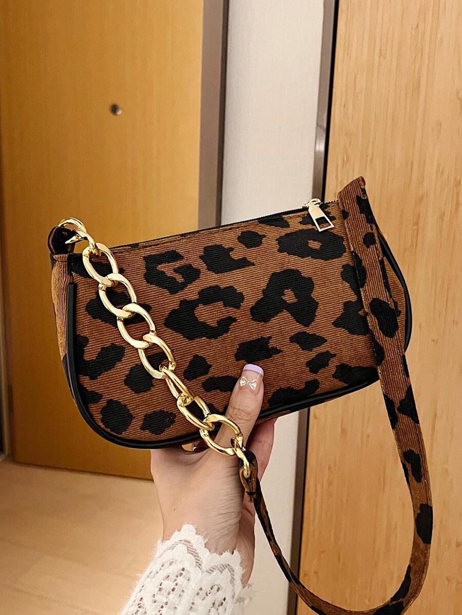 Leopard Print Hobo Bag Fashionable Chain Strap, Leopard Print Bag, Fall Winter Fashionable Cheetah Print Purse For Women, New Fall Winter Tiger Print Bag For Women , Leopard Cheetah Print - Brown - View 1
