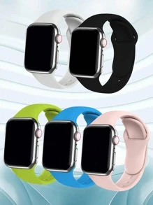 5條粉色黑色藍色白色綠色矽膠智能錶帶男女款，兼容Apple Watch錶帶38毫米40毫米41毫米42毫米44毫米45毫米，兼容Apple Watch系列SE/8/7/6/5/4/3/2/1 - 彩色 - 查看 2