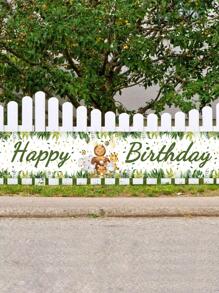 1入組森林動物生日橫幅，生日派對背景裝飾橫幅 - 彩色 - 查看 2