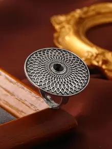 Nhẫn trang trí hình tròn - Màu Bạc Cổ - Xem 1