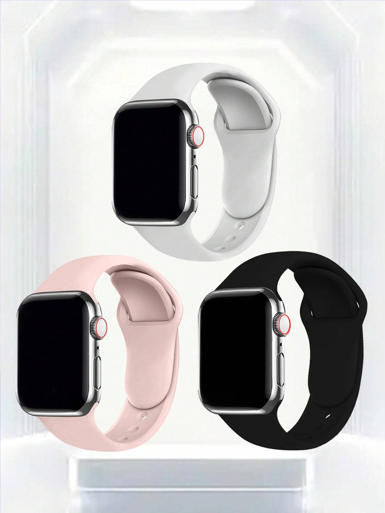 3條男女款黑白粉色矽膠運動智能錶帶,兼容Apple Watch錶帶38mm40mm41mm42mm44mm45mm49mm,兼容Apple Watch系列SE/8/7/6/5/4/3/2/1 - 彩色 - 查看 1