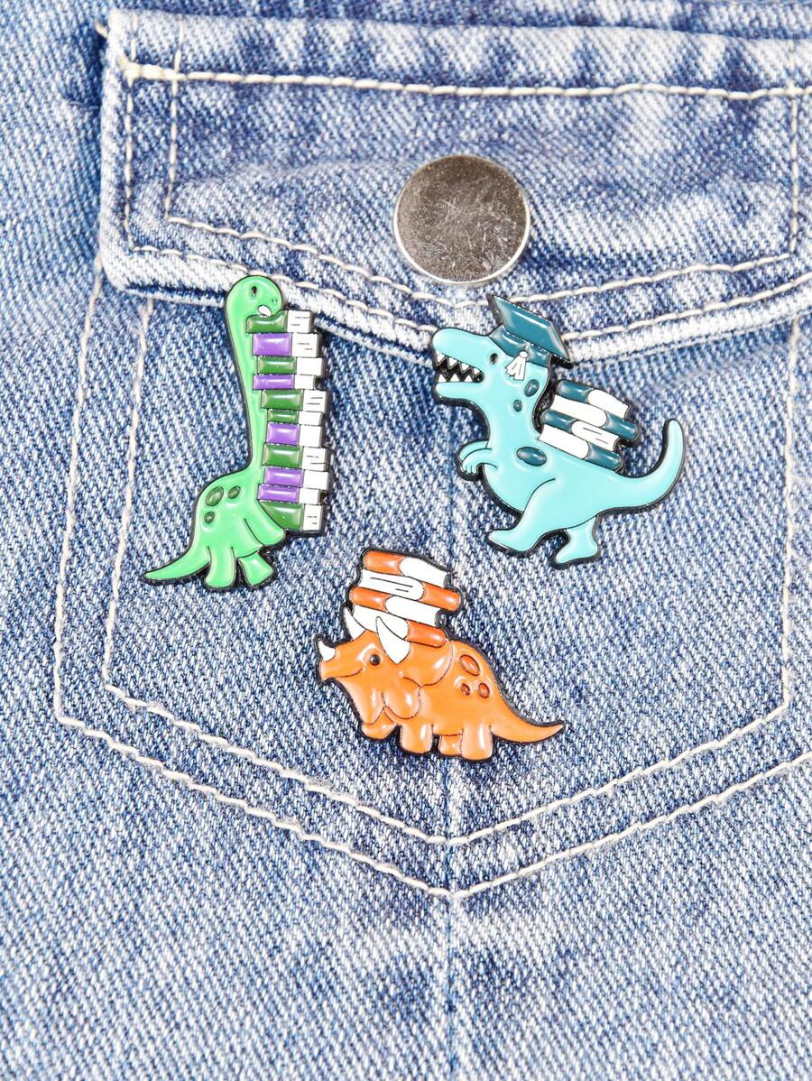 3pcs/set Cartoon Dinosaur Design Brooch - Multicolor - View 1