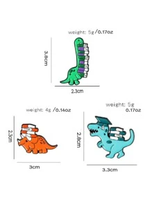 3pcs/set Cartoon Dinosaur Design Brooch - Multicolor - View 2