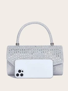 水鑽裝飾方包銀前衛翻蓋 - 銀色 - 查看 5