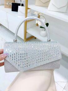 水鑽裝飾方包銀前衛翻蓋 - 銀色 - 查看 1